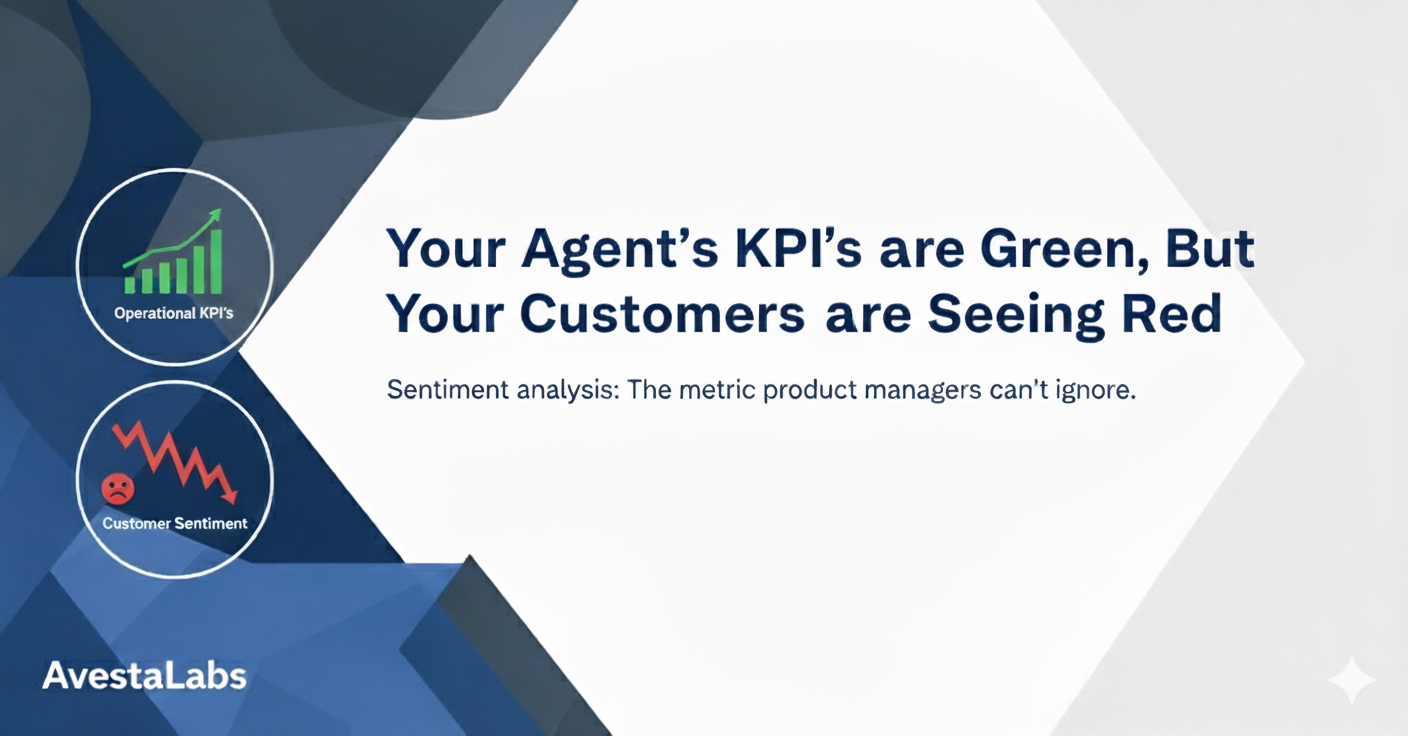 A Product Manager looking at a dashboard showing green operational KPIs next to red customer sentiment scores.
