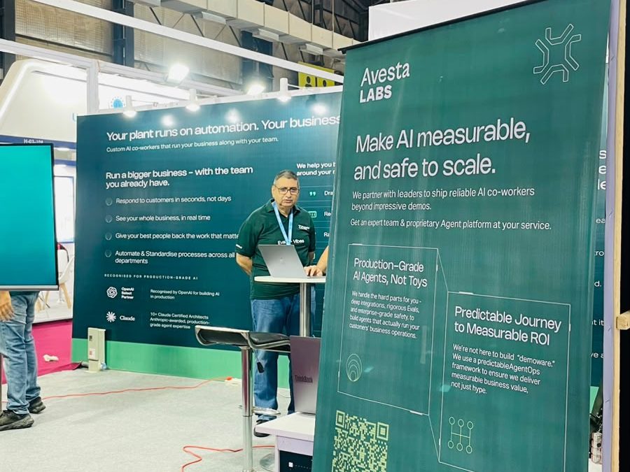 The Avesta Labs stall at Automation Expo 2026 with the message Make AI measurable and safe to scale
