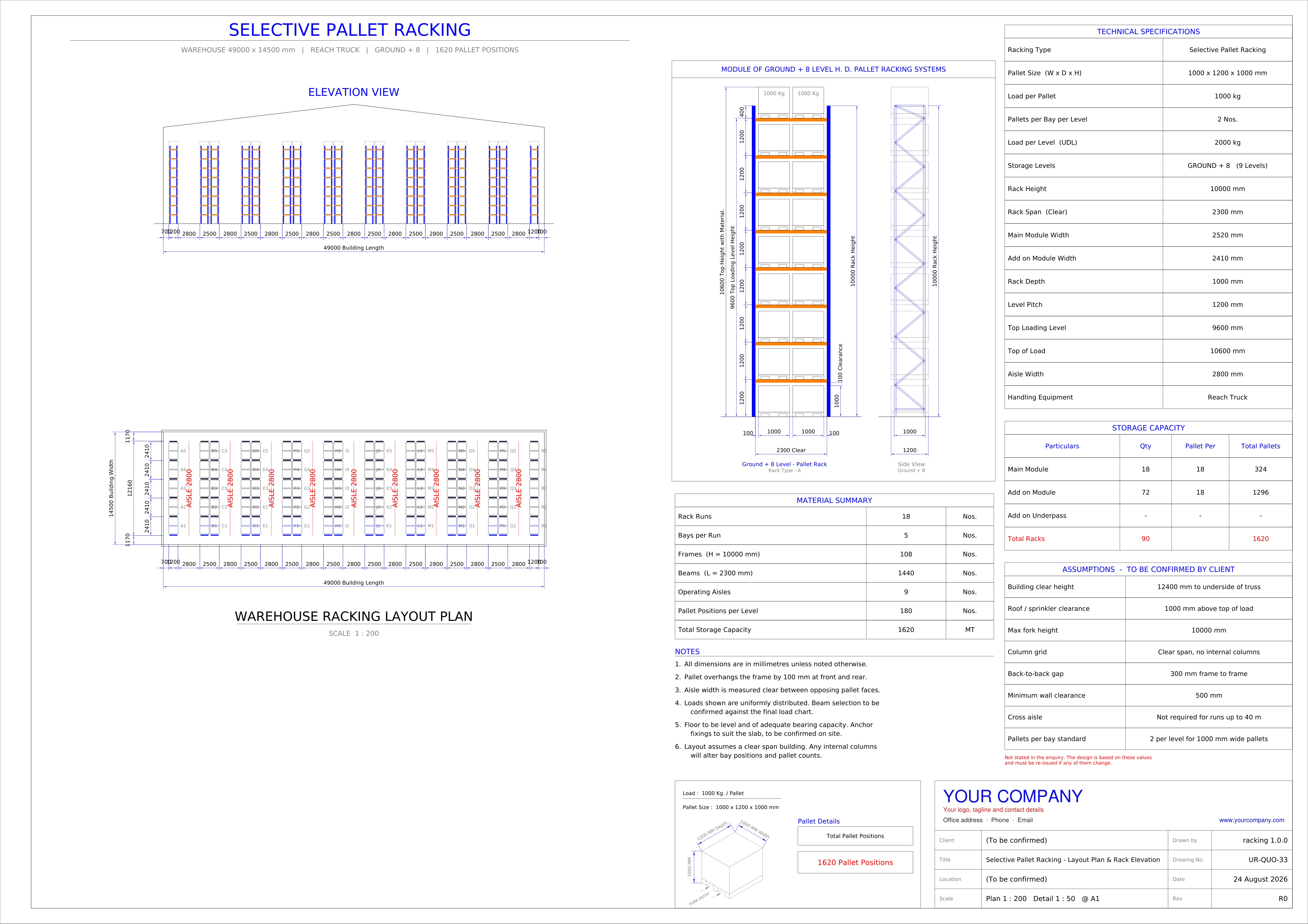 Layout plan from the racking layout sheet